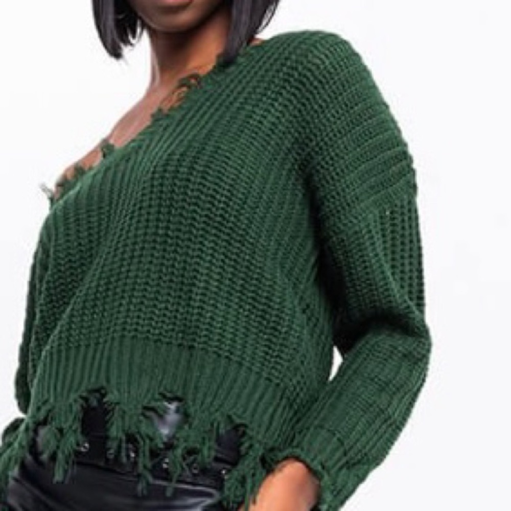 Cropped Knit Fringe Sweater - Picture 8 of 8